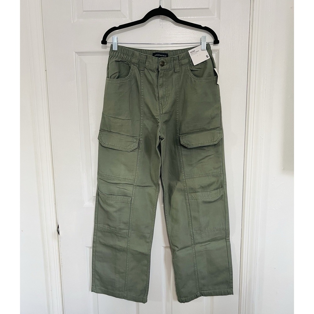 Aeropostale‎ Utility Cargo Straight Leg Baggy Pants Green Pockets Mid Rise Sz S